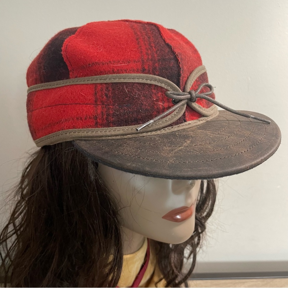 VINTAGE Men's WOVERINE Red & Black PLAID Wool STORMY KROMER Trapper HUNTING CAP